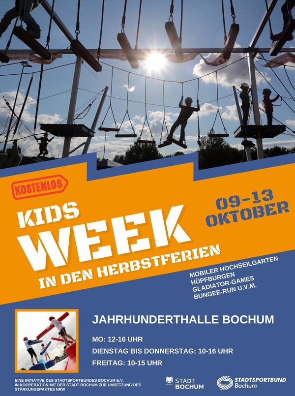 Poster für: Kids Week in der Jahrhunderthalle  Klettern, spielen, toben